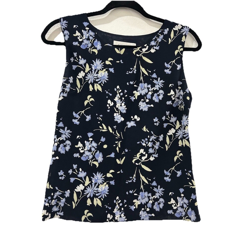 Casual Corner Vintage 90’s Blouse Womens Size 2 Sleeveless Black Floral Pullover